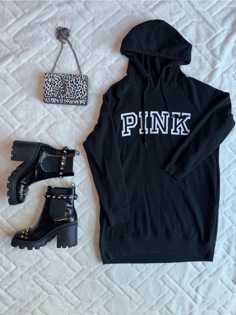 PINK Victoria's Secret - Black Hoodie Dress with Block Lettering
